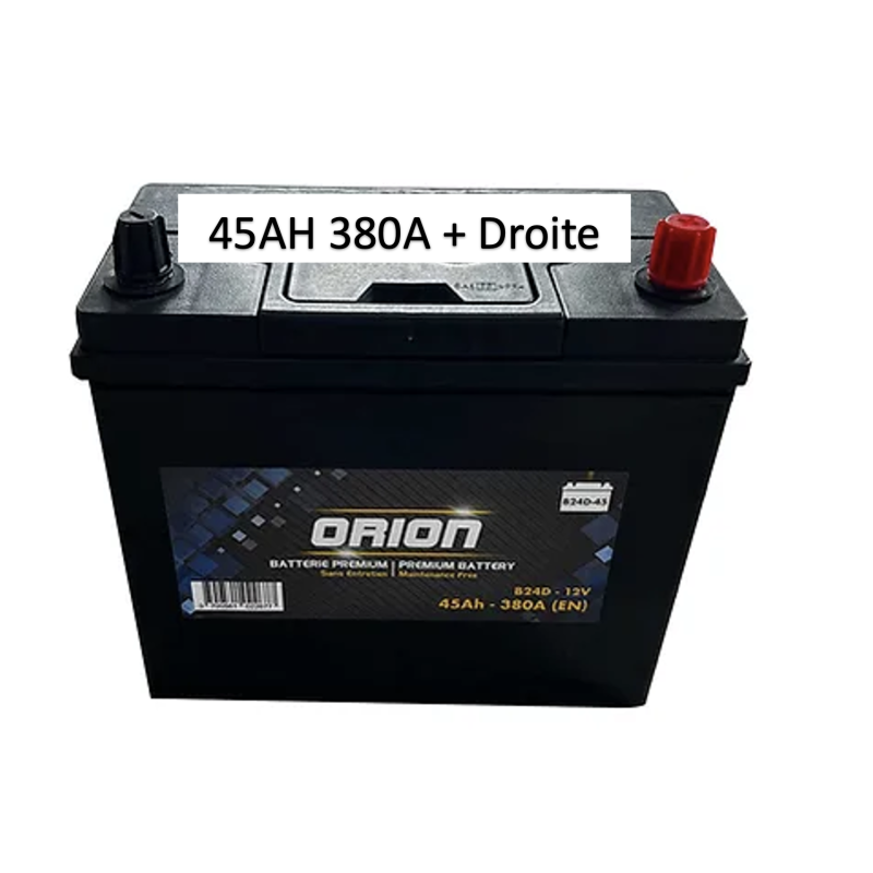 Batterie Orion 45AH 380A sans entretien + Droite Livraison incluse Batterie Orion 45AH 380A sans entretien + Droite Livraison incluse