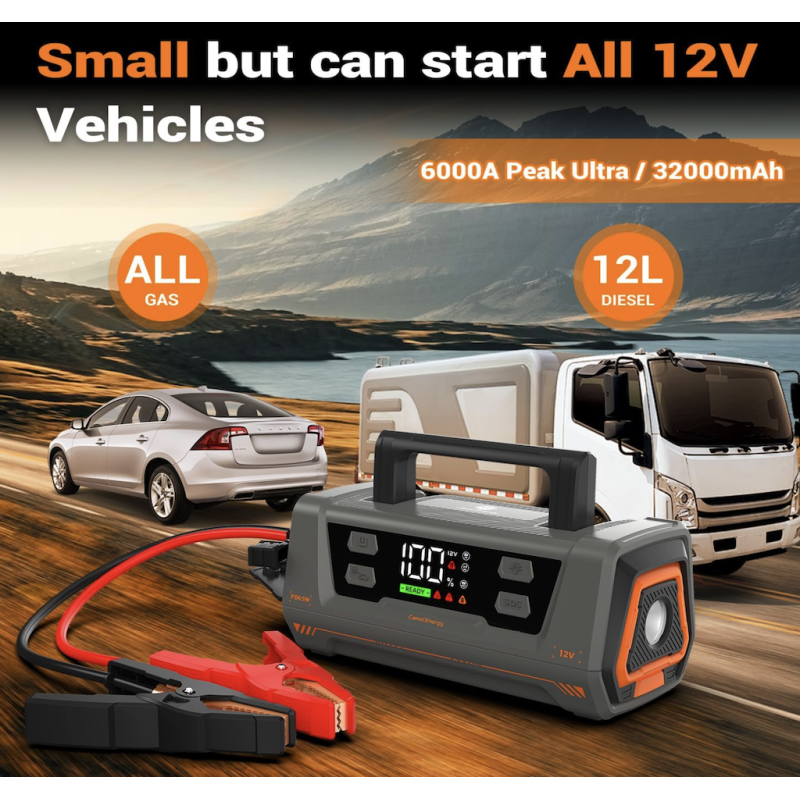 Booster Camel Energy 12V 3000A jusque 12L de Cylindrée avec port USB et lampe intégrée