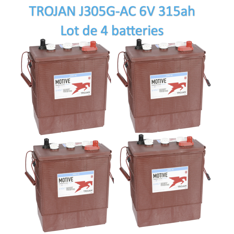 Lot de 4 batteries Trojan J305G-AC en 6 Volt 315ah Livraison incluse sur toute la France pour nacelle transpalette auto CPA-22.f