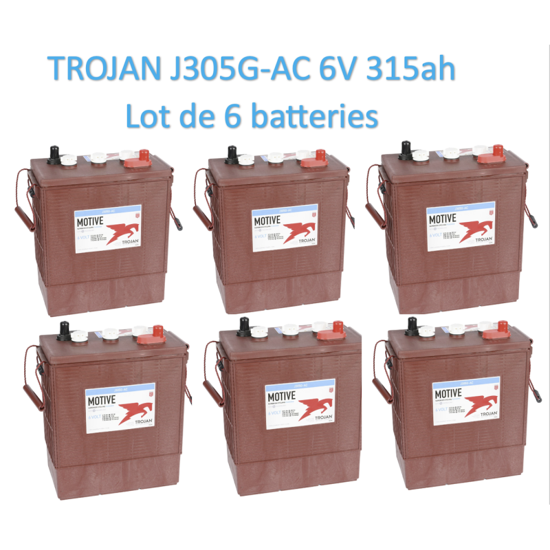 Lot de 6 batteries Trojan J305G-AC en 6 Volt 315ah Livraison incluse sur toute la France pour nacelle transpalette  CPA-22.fr