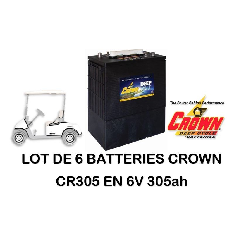 Lot de 6 Batteries Crown CR305HD en 6V 305ah c20 Livraison incluse CPA-22.fr