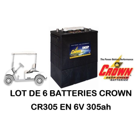 Lot de 6 Batteries Crown CR305HD en 6V 305ah c20 Livraison incluse CPA-22.fr